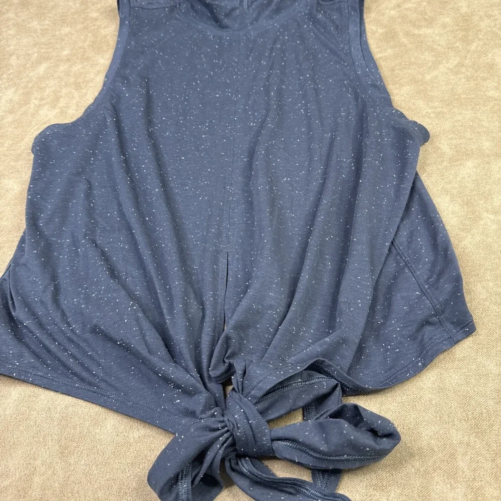 Lululemon Shirt Time To Restore Mock Neck Top Tie‎ Front Crop Blue Women Sz 8